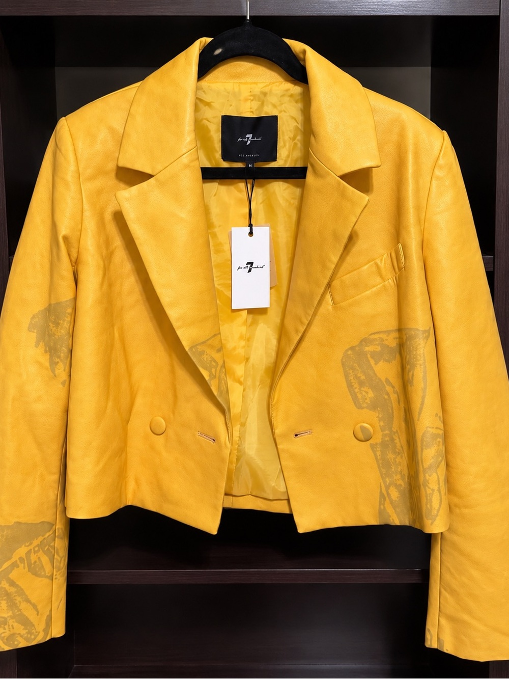 7 For All Mankind Yellow Cropped Blazer with Subtle Print